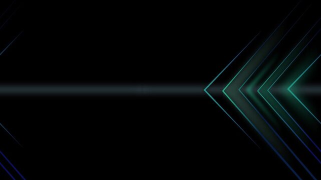 Dark abstract background glowing chevron arrows pointing left animation, subtle horizontal light beam modern tech design