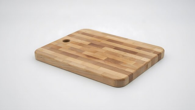 Rectangular wooden cutting board with rounded corners isolated on a plain white background
