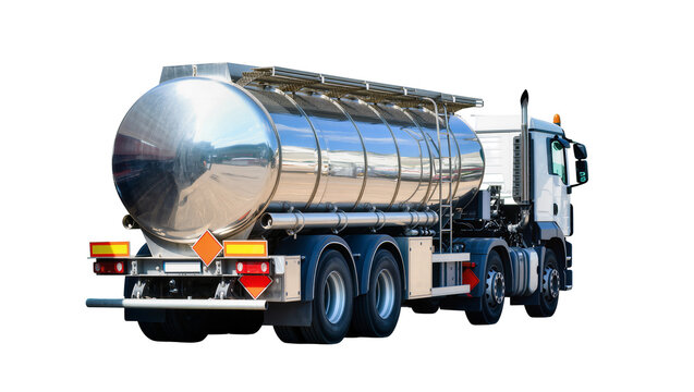 Shiny chrome tanker truck with multiple axles