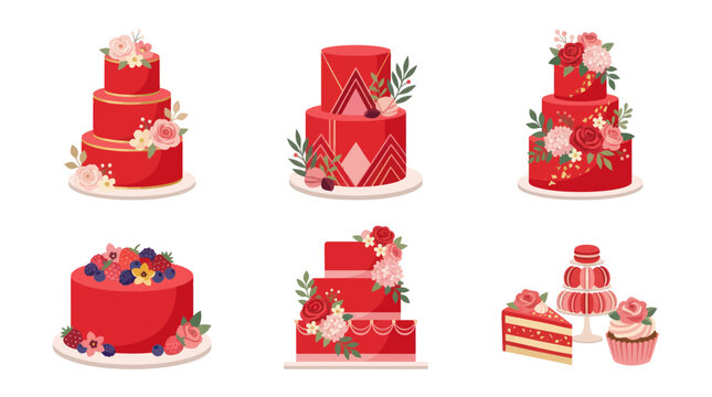 Elegant Red Cakes Assortment: Wedding, Birthday, Celebration Desserts
