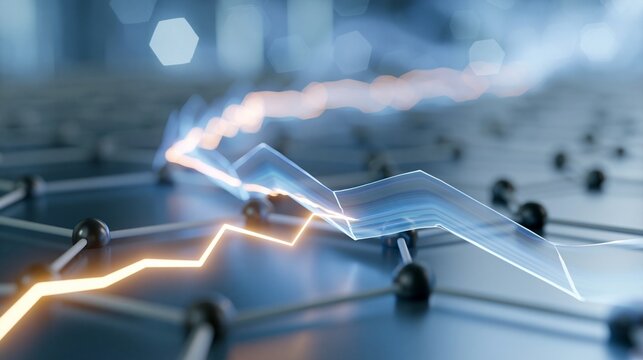 A close macro render of a nanowire lattice under electric field lines, showing charge modulation traveling along a narrow electronic channel. The scene uses translucent band-structure graphics, atomic