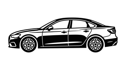 Fototapeta premium Modern Sedan Car Silhouette, Vector Illustration, Black and White
