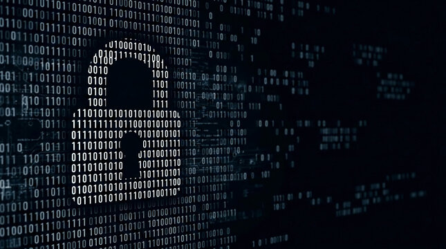 Digital lock formed by binary code on dark background, symbolizing data security, privacy, and cyber protection
