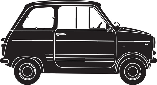 Classic retro vintage microcar black silhouette graphic vector illustration
