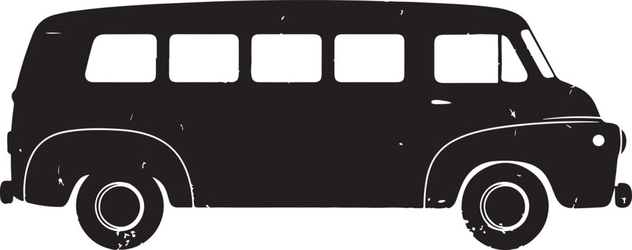 Classic vintage camper minibus black silhouette distressed graphic illustration