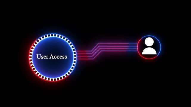 Abstract Futuristic User Access Neon Glowing Interface Graphic With Digital Account Icon and Cyber Security Data Connection Line on Black Background.