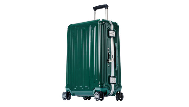 Green ribbed hard-shell suitcase with wheels and TSA lock