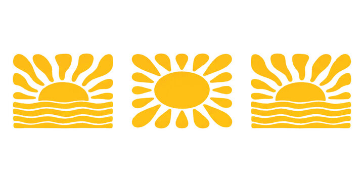 Three yellow sun icons with ocean waves set in a simple flat graphic style