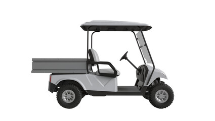 White utility golf cart with grey cargo bed, isolated on transparent background © Alexa