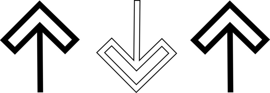 Three chevron arrows two bold upward and one thin outline downward in black style