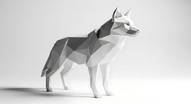 Geometric wolf sculpture low poly design minimalist style studio shot