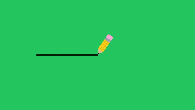 Yellow pencil drawing a straight black line on a green background