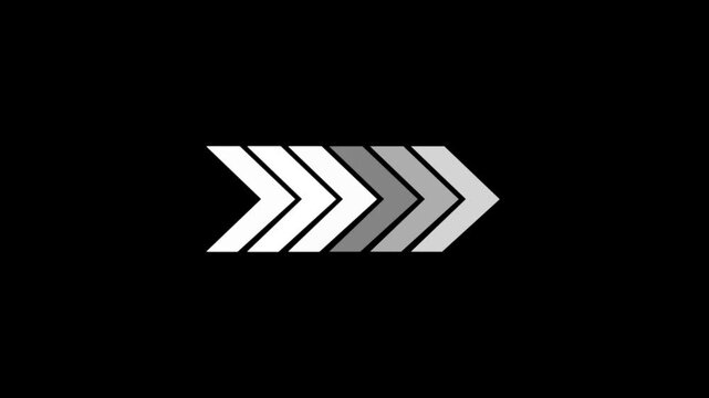 White progress arrow sign chevron looping animation with black background