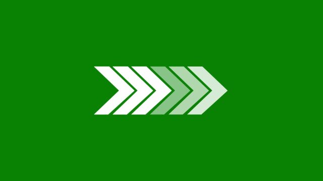 White progress arrow sign chevron looping animation with green background