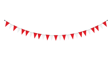Obraz premium Wavy line of red and white pennant flags for national holiday and party decoration.
