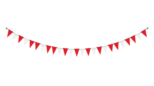 Wavy line of red and white pennant flags for national holiday and party decoration.