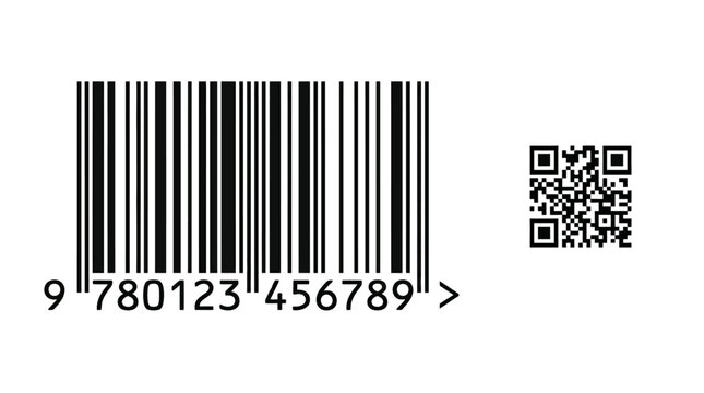 Barcode and QR code on white background