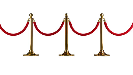 Golden stanchions with red velvet ropes, isolated on transparent background © Aliona