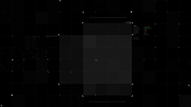 4K modular FUI video overlay template featuring animated HUD grids, micro interface modules, tracking markers, and data widgets for futuristic motion graphics and broadcast design