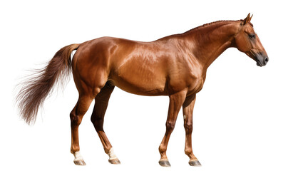Elegant chestnut horse with flowing mane and tail, isolated on transparent background © Aliona