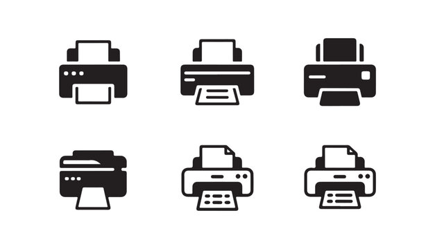 Various printer symbols for document printing and scanning tasks in corporate office.