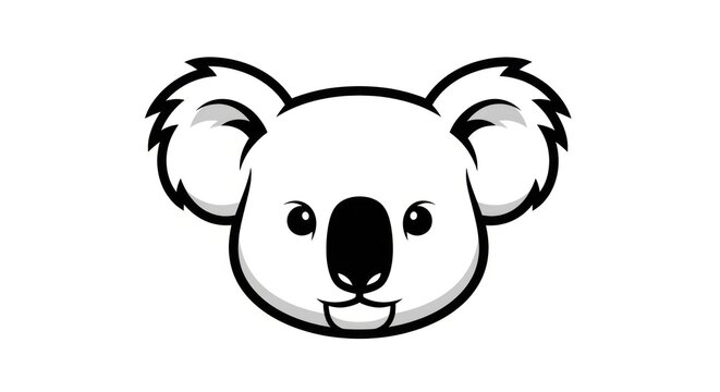 Koala head vector illustration with outlined black and white design