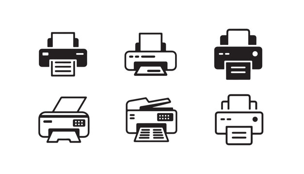 Printer and copier vector line icons set. office machines for printing and scanning documents.