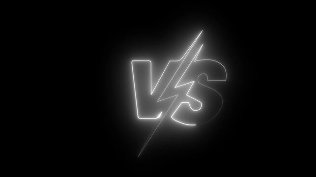 Neon Line VS Versus Letters Animation with White Glow and Lightning Bolt Symbol, Competition, Battle, Match and Fight Concept Motion Graphic Isolated on Black Background.