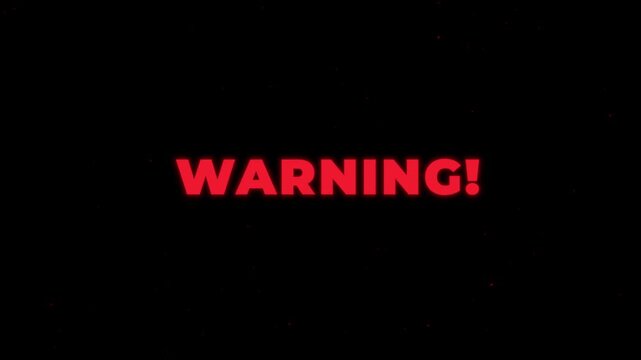 warning text glitch effect error message Warning Alert Text animation on black background, computer program system virus and phishing security breach concept