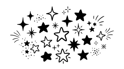 Fototapeta premium Black star shapes and sparkles on white background