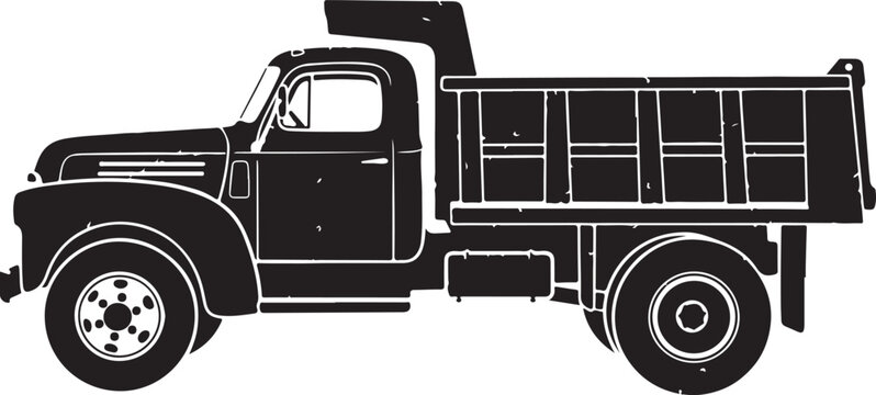 Classic vintage dump truck monochrome vector illustration