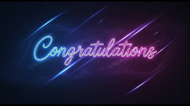 Congratulations neon text glowing in vibrant blue and purple colors for celebration animation video footage motion