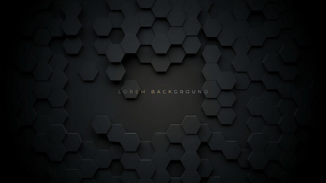 Dark hexagonal pattern background with lorem ipsum text