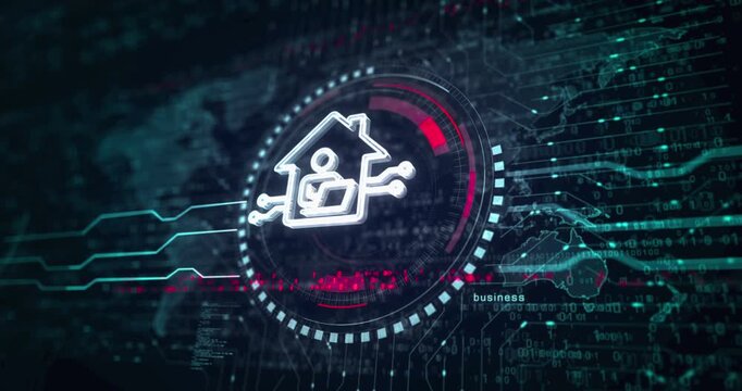 Remote work freelancer symbol abstract digital concept. Global network and cyber technology background seamless and looped 3d animation.