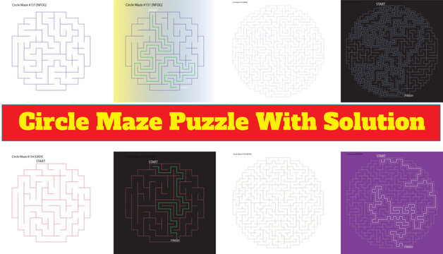 Circle maze puzzle with solution graphics and various backgrounds