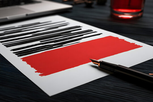 The document was redacted on the dark surface.