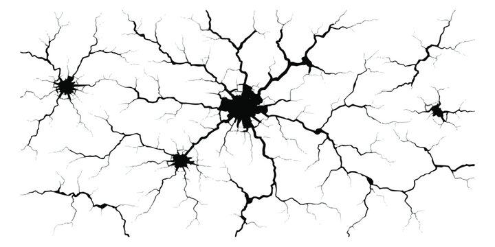 Black cracks and broken surface pattern on a flat texture