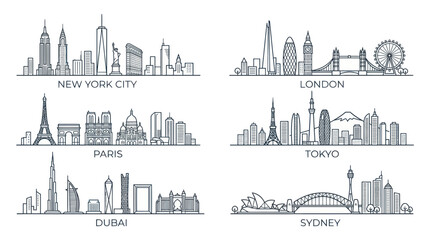 Obraz premium World City Skylines - Famous Landmarks Doodle Art Collection