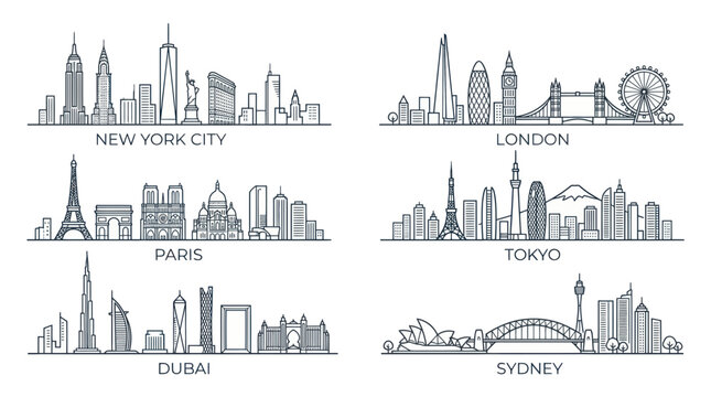 World City Skylines - Famous Landmarks Doodle Art Collection