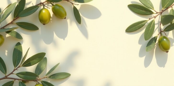 Blank card mock-up, olive branches, sunlit shadows, summer stationery , minimal, blank