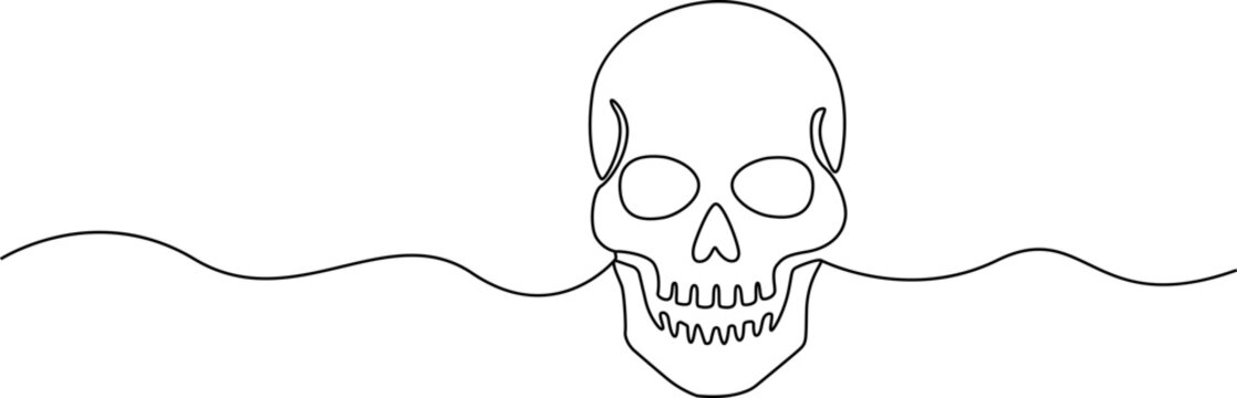 Continuous line drawing Minimalist skull icon, line art skull, simple skull design, black and white vector