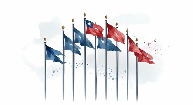 International Flags on Poles White Background Diplomatic World Nations