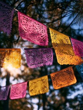 Colorful Papel Picado Bunting in Sunlight