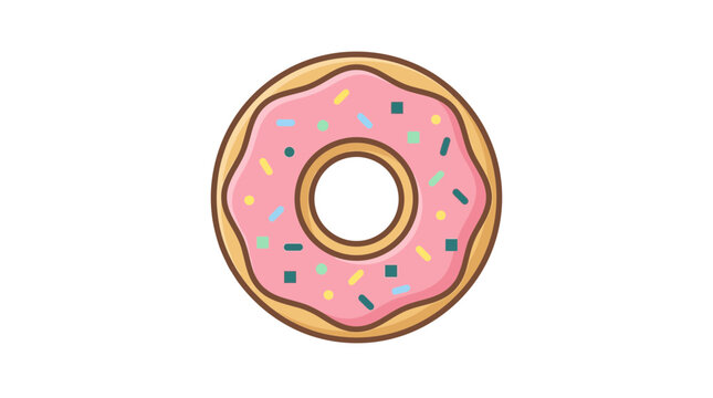 Delicious Pink Frosted Donut with Sprinkles Isolated on White Background