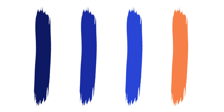 Four different colored brush strokes isolated on transparent background for artistic and design purposes