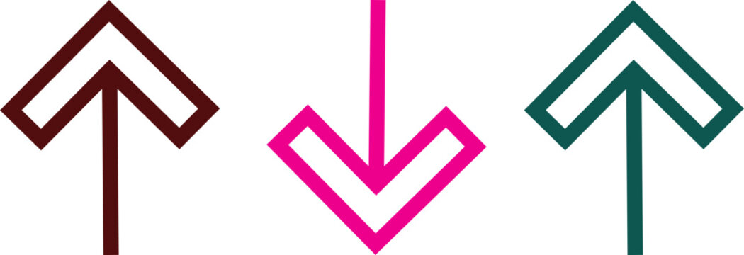 Three colorful chevron arrows in dark red magenta and teal up and down directions