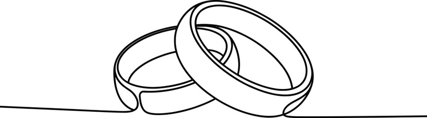 Continuous single line drawing of two connected wedding rings representing love and marriage symbol for romantic celebration and anniversary graphic design element Vector, illustration © Vector Line Drawing