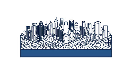 Fototapeta premium A detailed isometric line art illustration of a dense modern city skyline with skyscrapers and streets.