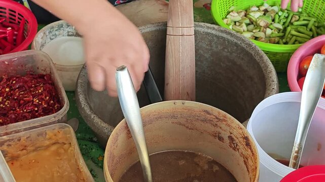 Somtum with fermented fish and crab.