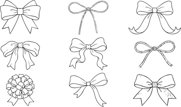 Hand-Drawn Red Bow Vector Set - Decorative Ribbon Illustrations